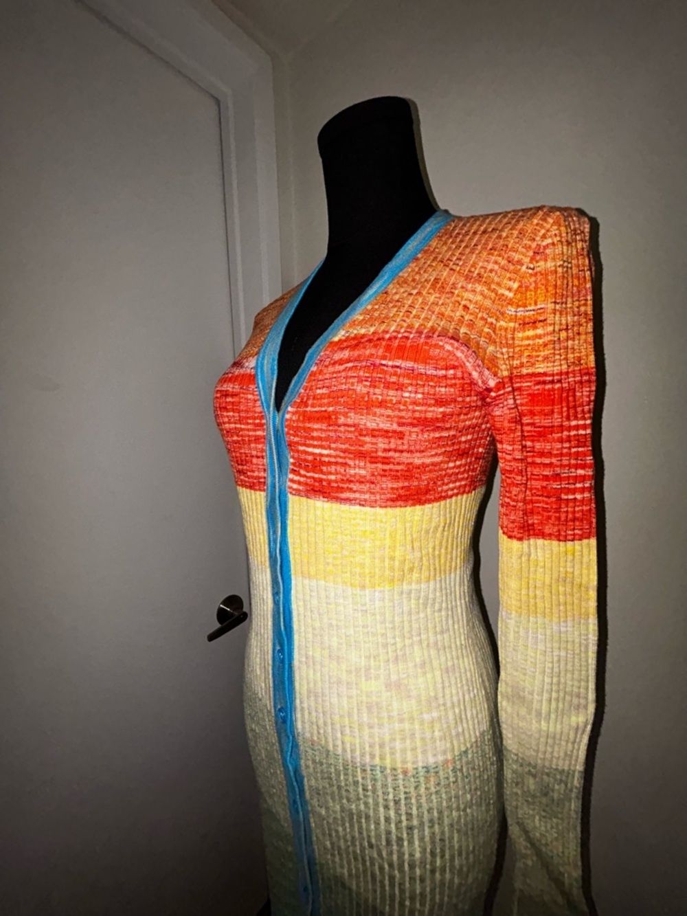 STAUD Multicolor Shoko Striped Knit Blue & Orange Accents Maxi Sweater Dress M - Picture 9 of 16